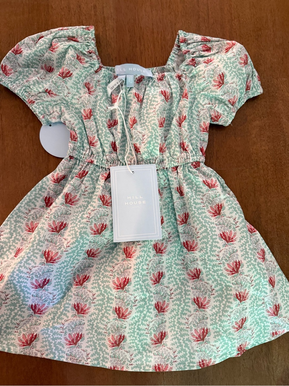 Hill House Kids Mint Green Dress with Red Floral Print